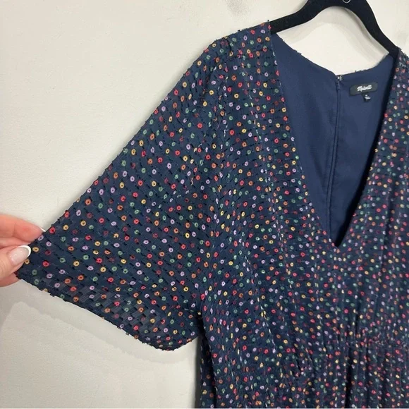 Madewell Flutter Sleeve Navy Sugar Dot Dress - Picture 6 of 8